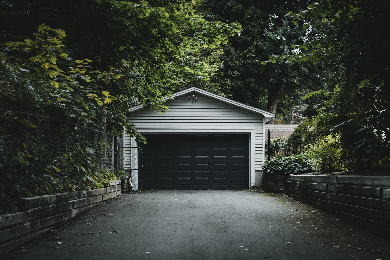 A house driveway leading to a garage door